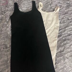 Black and Cream Ribbed Tank Dresses